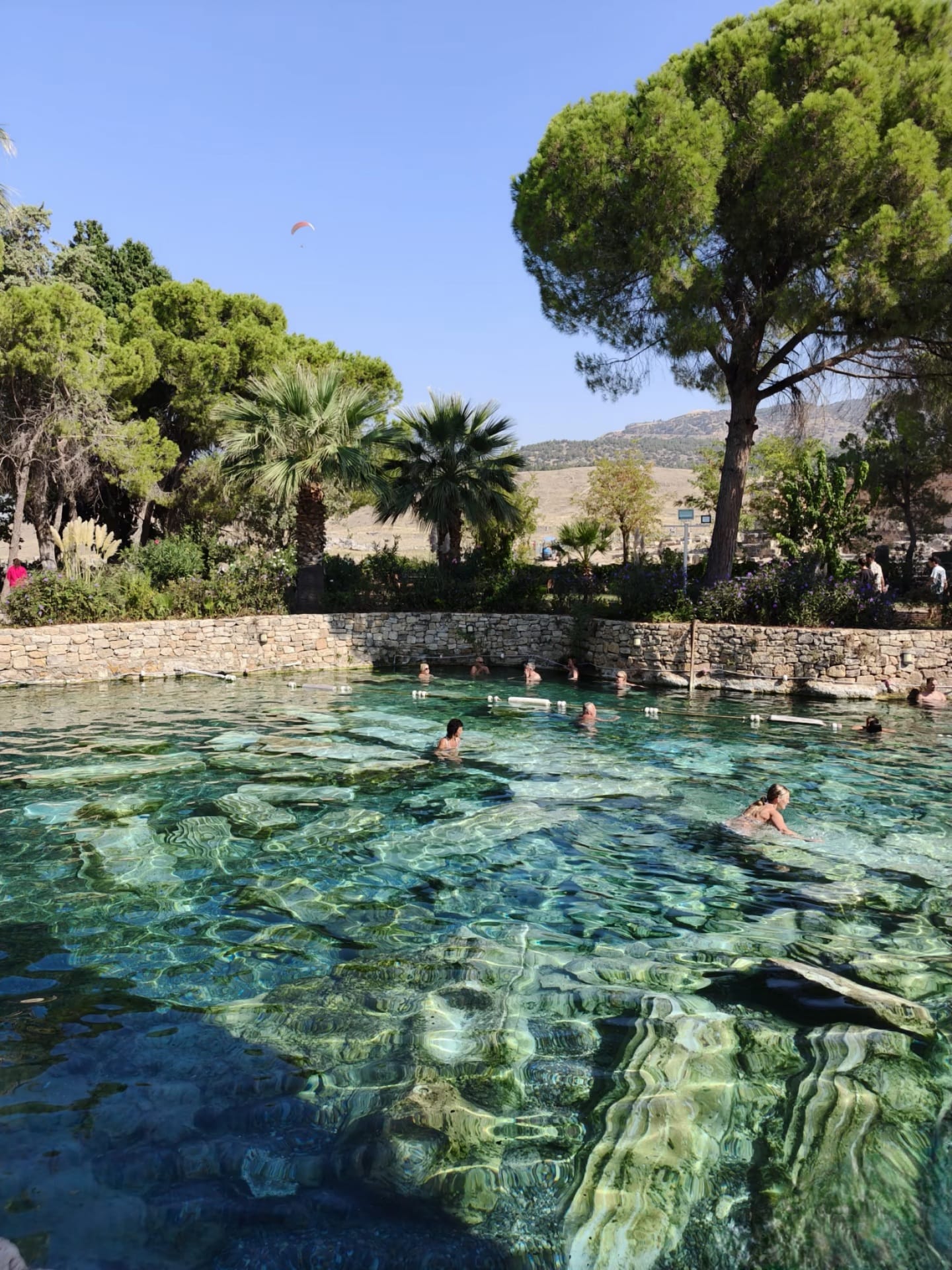 Antique Cleopatra Pool with submerged Roman columns in Pamukkale Hierapolis